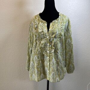 Talbots Floral Green Button-Up Women's Top- Lg